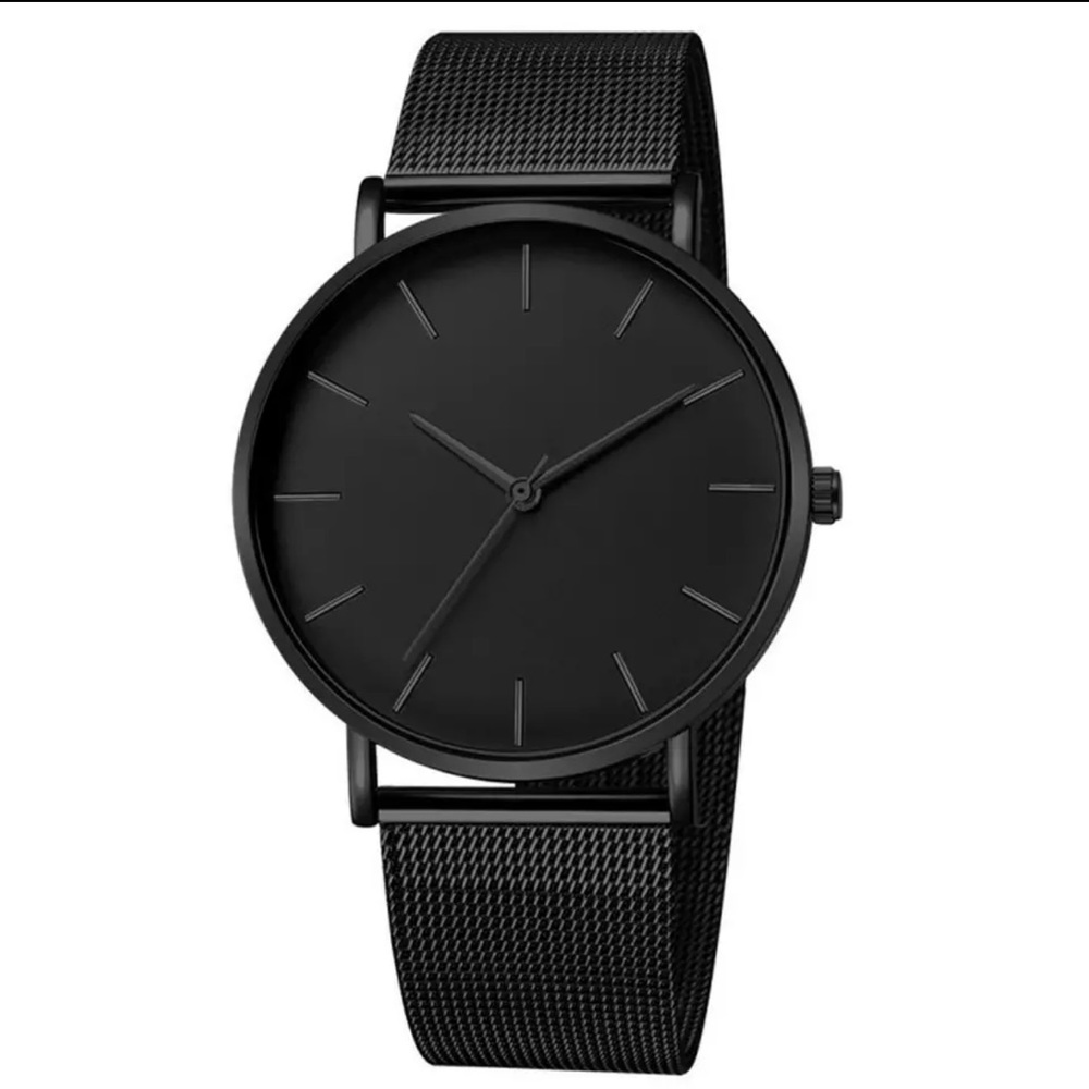 New Men’s Sleek Black On Black Stainless Steel Round Pointer Quartz Watch - Picture 9 of 12